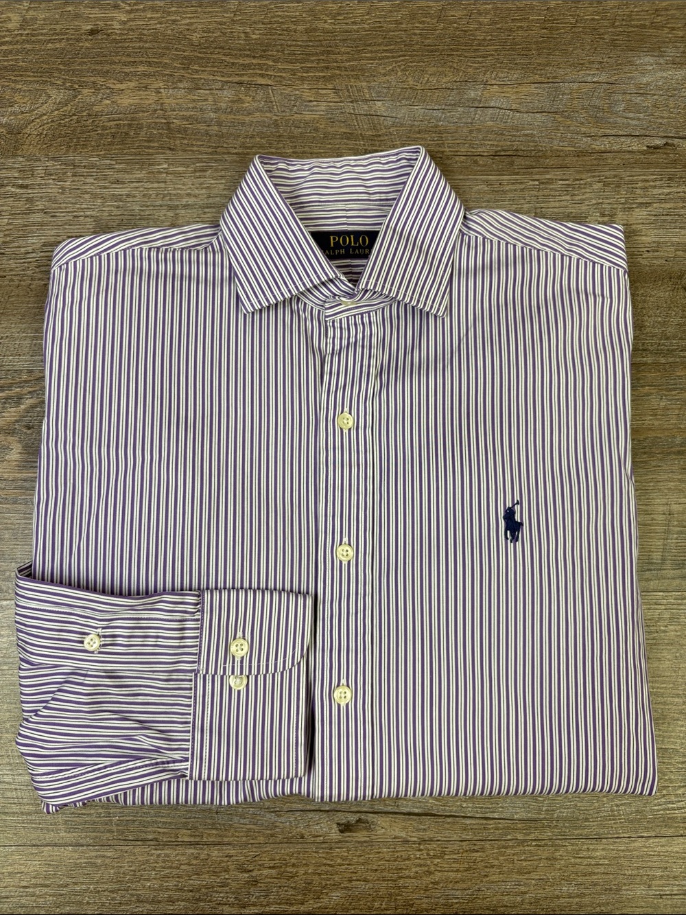 Polo Ralph Lauren Purple White Striped Dress Shirt 15 32/33